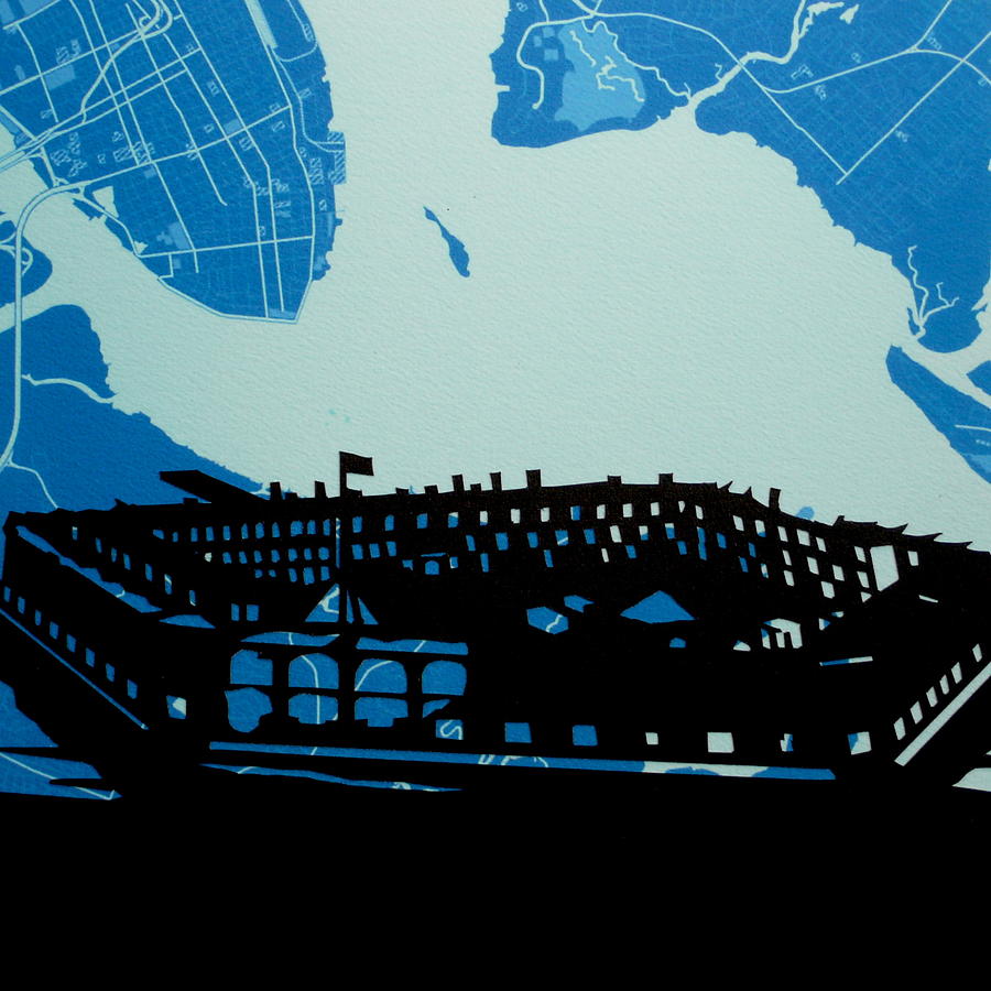 Ft Sumter Charleston Map and Silhouette Painting by Anna Ruzsan