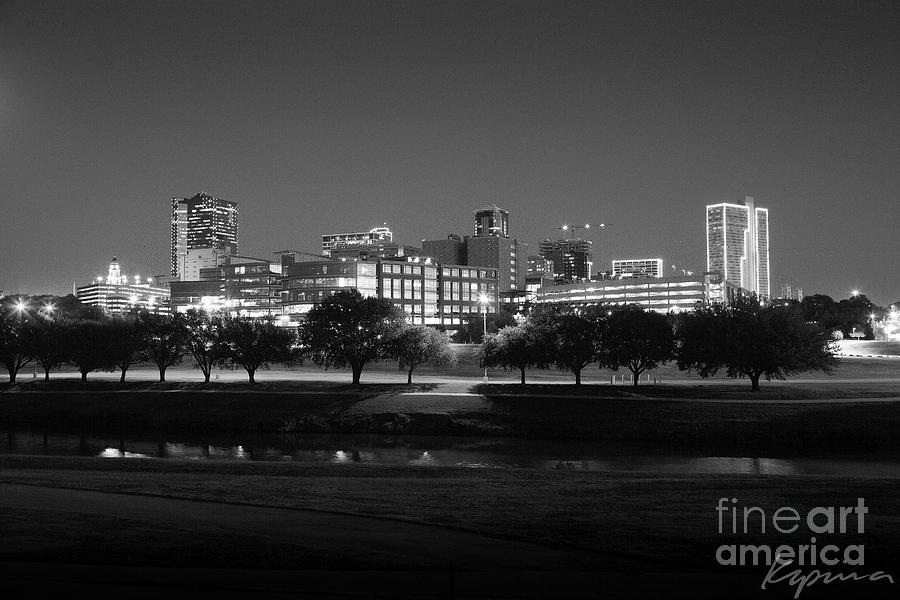 Ft. Worth Texas Skyline Dusk Black and White Photograph by Greg Kopriva