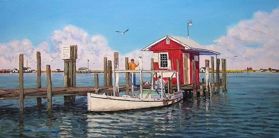 Tangier Island Painting - Fuel Dock at Tangier Island Va by Jerry Spangler