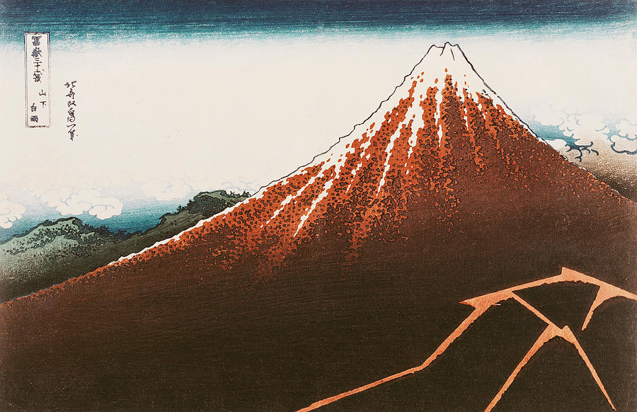 Fuji above the Lightning Painting by Hokusai