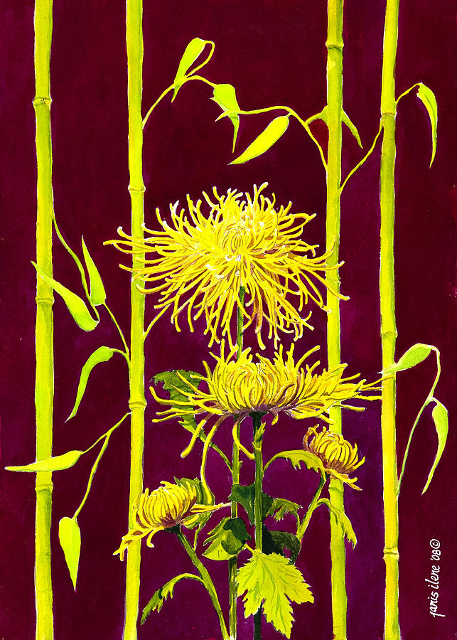 Flowers Still Life Painting - Fuji Mums and Bamboo by Janis Grau