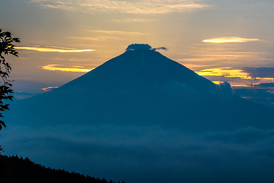 Mountain Pyrography - Fuji san at sunset by Peteris Vaivars