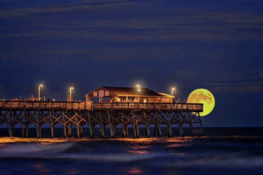 Full Beacer Moon at Garden City Pier Photograph by Joe Granita