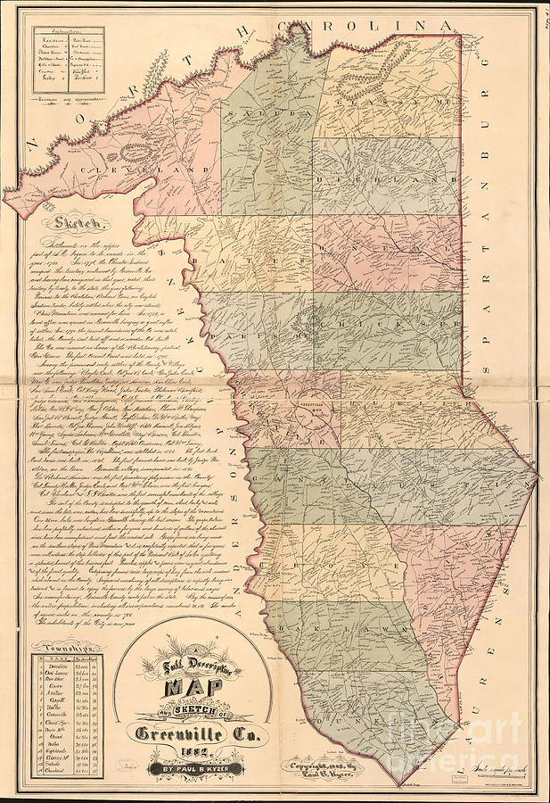 Full Descriptive Map Of Greenville 1882 Photograph