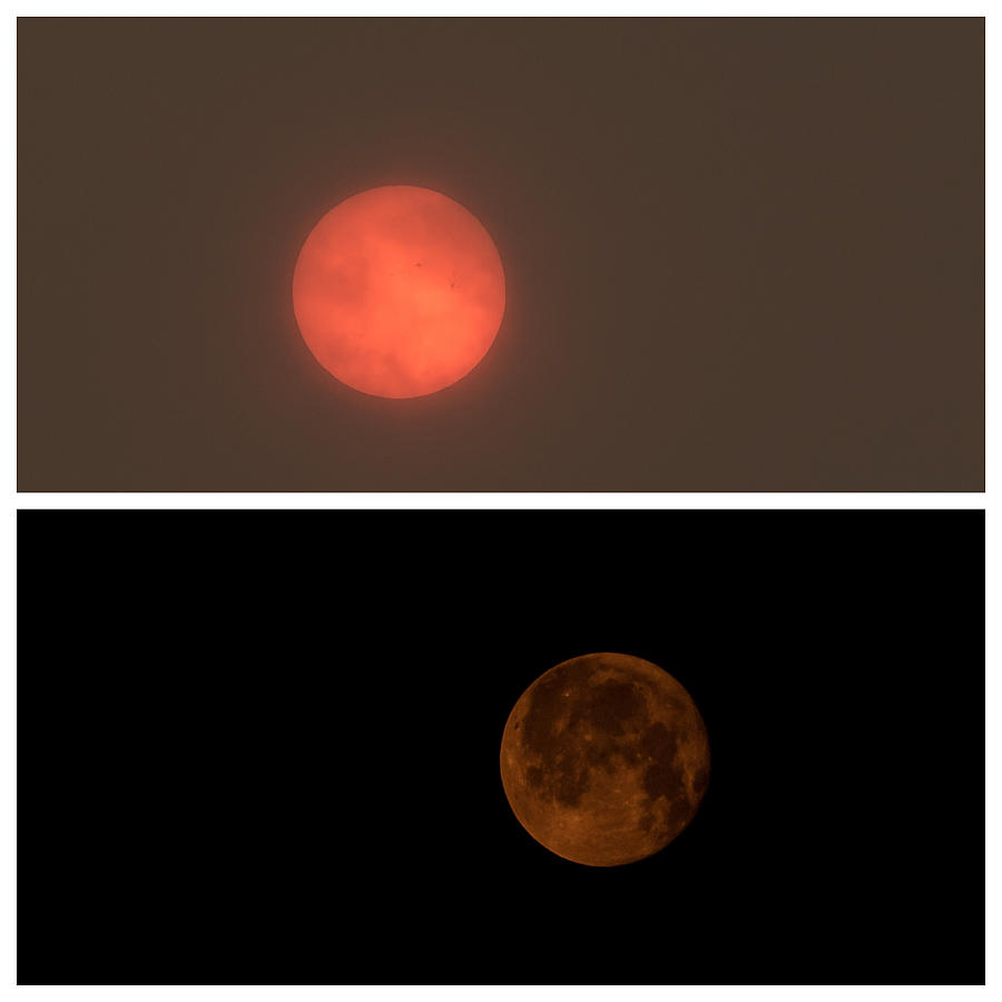 Full Moon And Bloody Sun Photograph