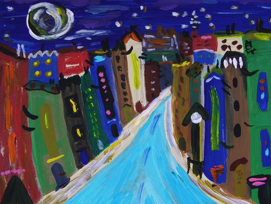 Full Moon and Blue Road Painting by Mary Carol Williams