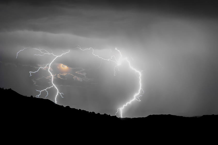Mountain Photograph - Full Moon and Lightning by Frank Shoemaker