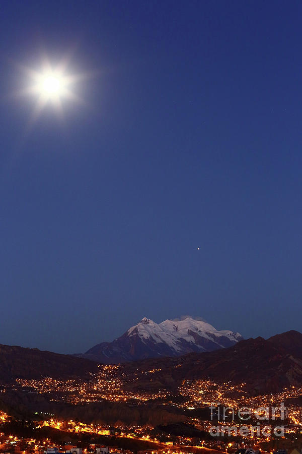 Full Moon and Mars Above Mt Illimani La Paz Bolivia Photograph by James Brunker