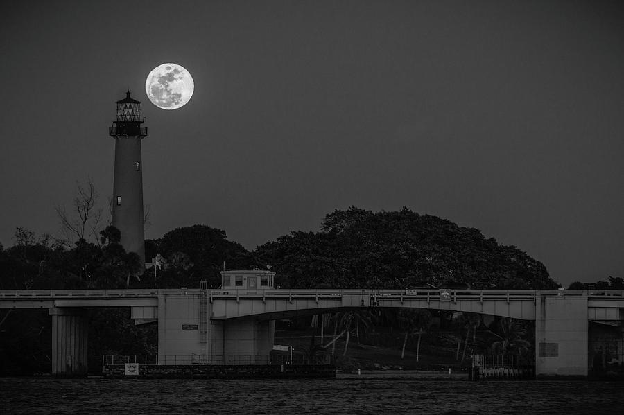 Full Moon and The Jupiter Lighthouse Photograph by Christopher Perez