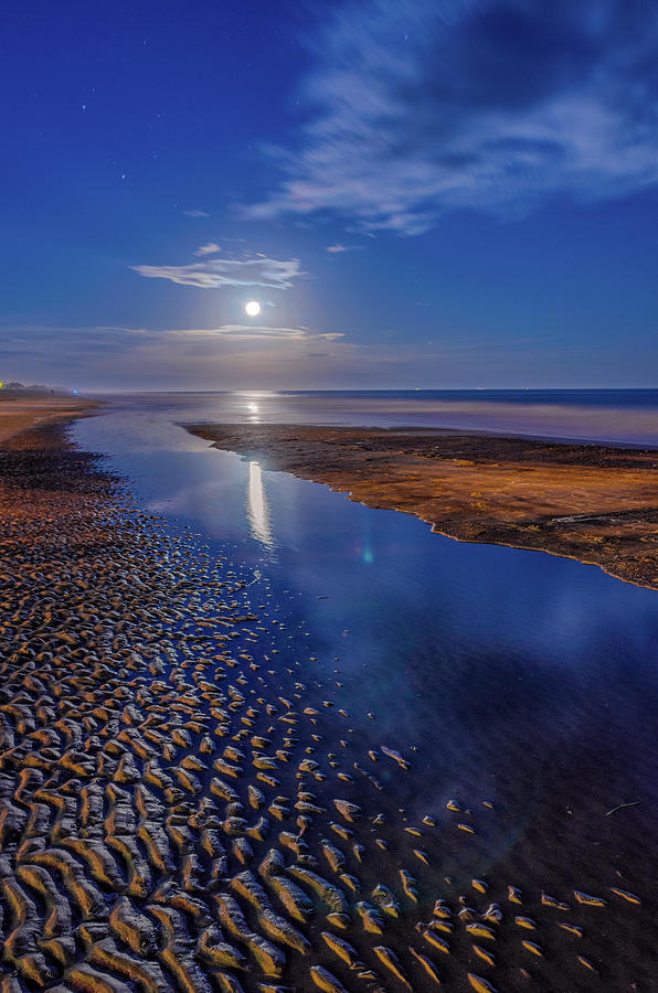 Full Moon at Folly Beach - Charleston SC  Photograph by DCat Images