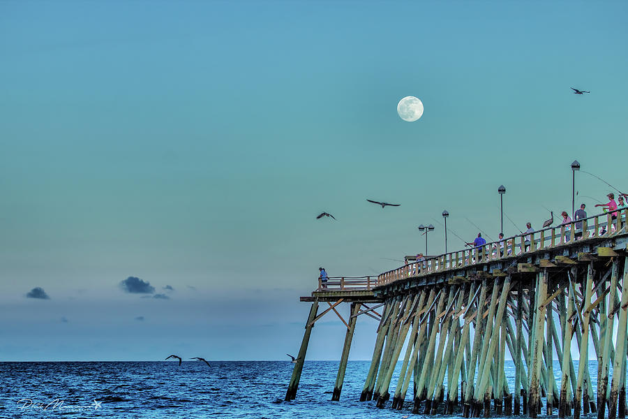Full Moon At Kure Beach Pier Photograph by Phil Mancuso