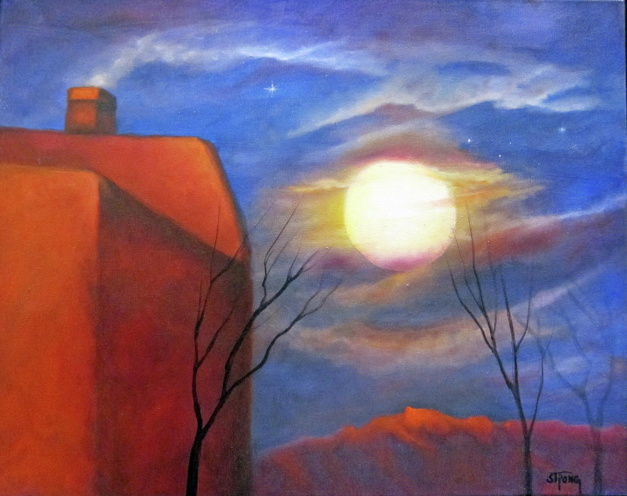 Full Moon At Sunset Painting by Sherry Strong