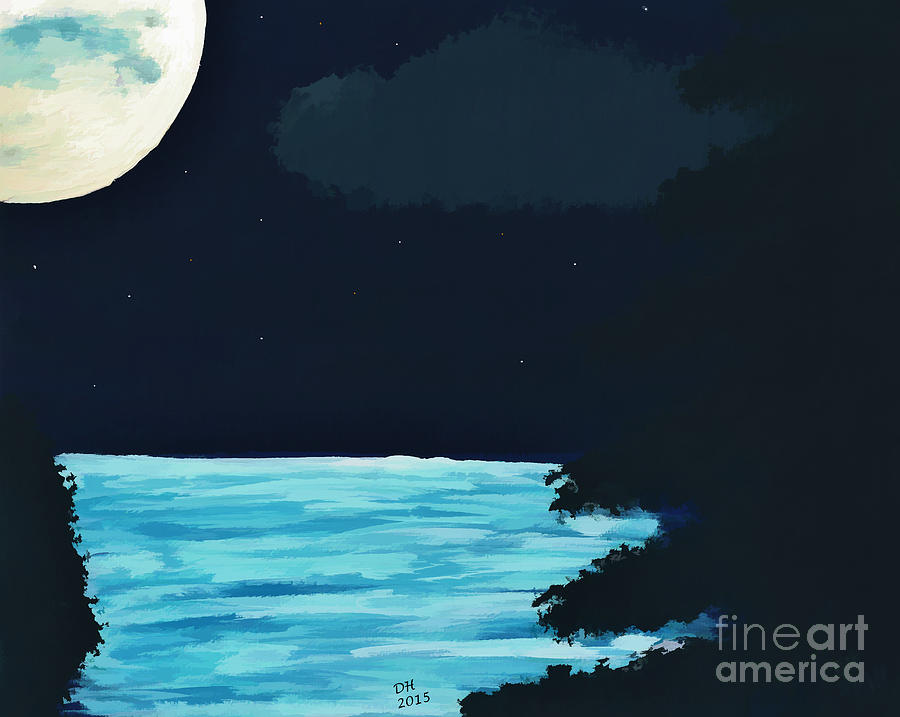 Full Moon At The Lake Painting by D Hackett