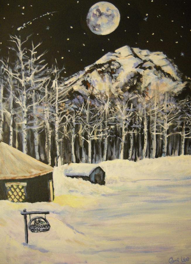 Full Moon at the Sundance Nordic Center Painting by Cami Lee