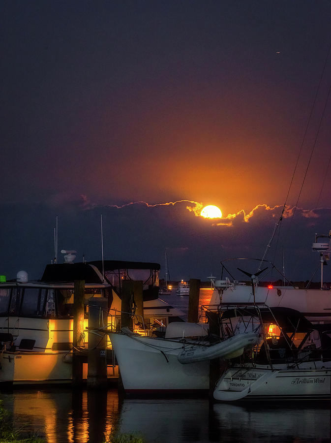 Boat Photograph - Full Moon at Titusville by Norman Peay