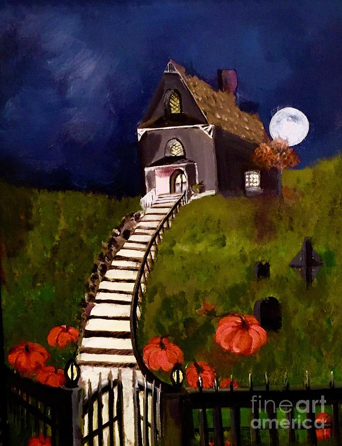 Full Moon Autumn And Home Painting by Lisa Kaiser