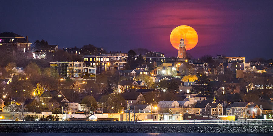 Full Moon Behind the Portland Observatory Photograph by Benjamin Williamson