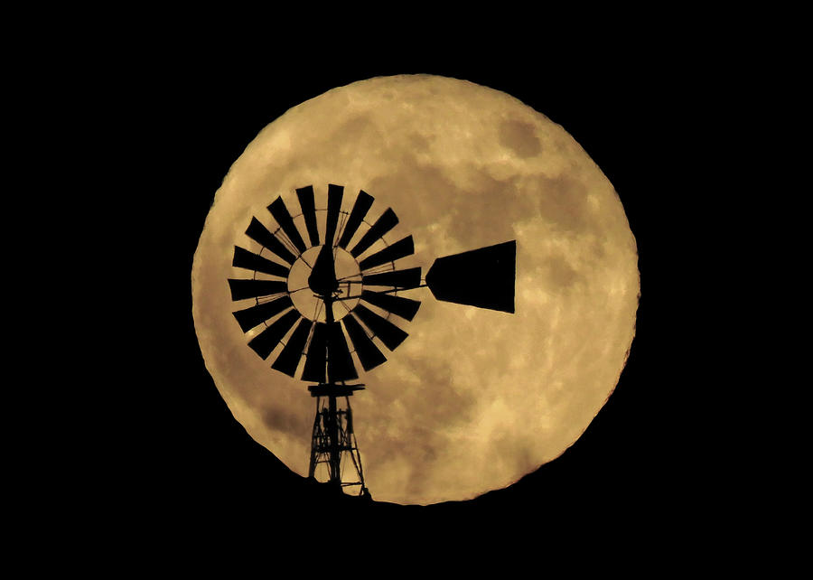 Full Moon Behind Windmill Photograph by Dawn Key