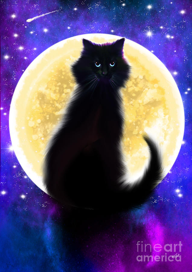 Full Moon Black Cat Painting