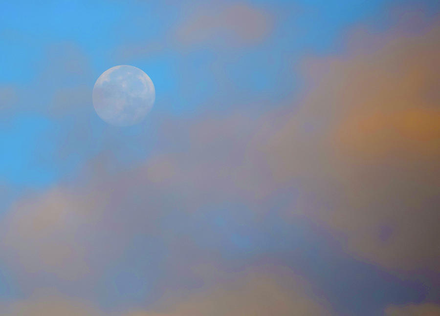 Full Moon In Blue Sky With Red Clouds Photograph by Floyd Snyder