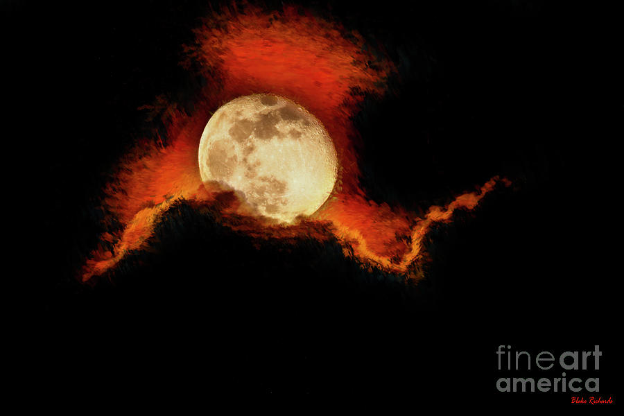 Full Moon Orange Clouds Photograph by Blake Richards