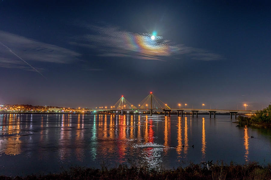 Full Moon over Alton and the Clark Bridge-7K_DSC1129_16-11-13 Photograph by Greg Kluempers