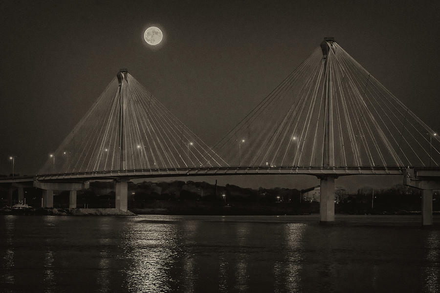 Full Moon over Alton IL-BnW-7R2_DSC2455_16-11-13 Photograph by Greg Kluempers