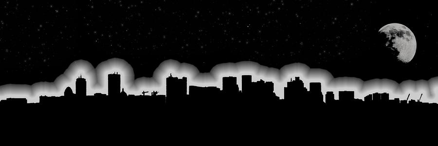 Full Moon Over Boston Skyline Black and White Photograph by Joann Vitali