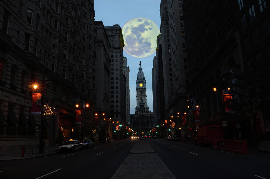 Full Moon over Broad Street Photograph by Bill Cannon