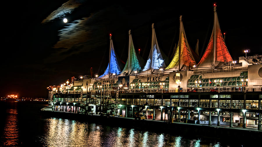 Full Moon Over Canada Place Photograph by Cameron Wood
