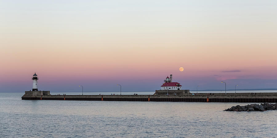 Full Moon over Canal Park Photograph by Penny Meyers