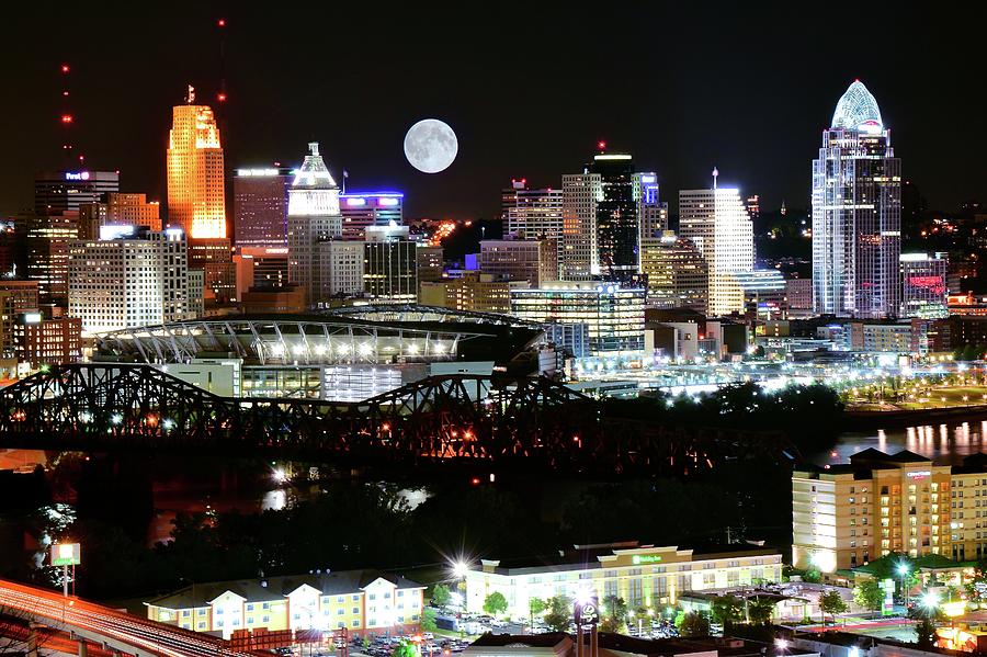 Full Moon over Cinci 2017 Photograph by Frozen in Time Fine Art Photography