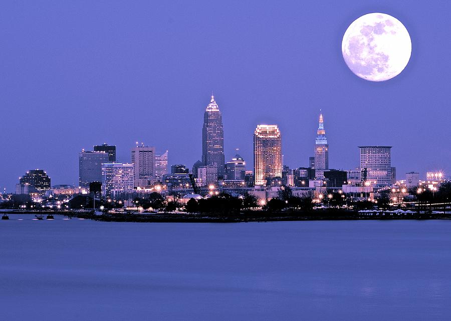 Cleveland Photograph - Full Moon over Cleveland by Frozen in Time Fine Art Photography