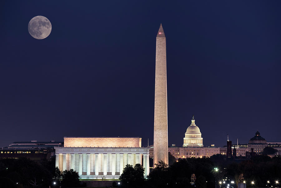 Full Moon Over Washingtons Trifecta Photograph by Dennis Kowalewski