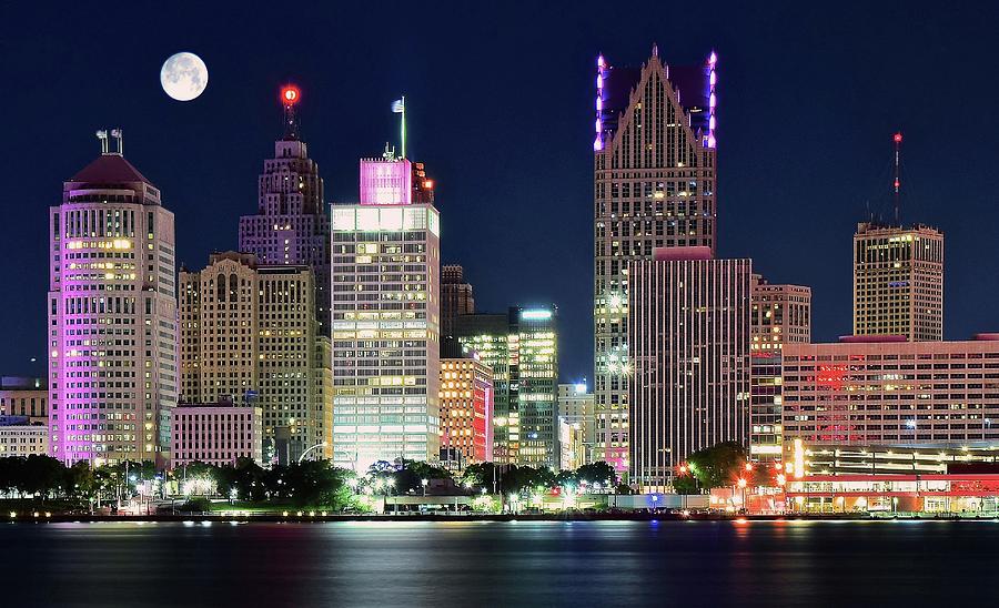 Detroit Photograph - Full Moon Over Detroit 2016 by Frozen in Time Fine Art Photography