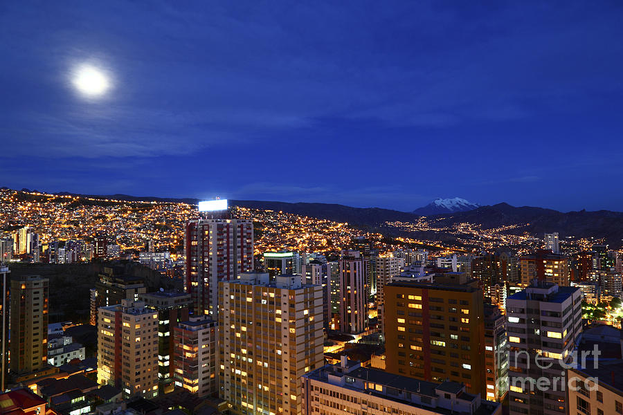 Full Moon Over Downtown La Paz Bolivia Photograph by James Brunker