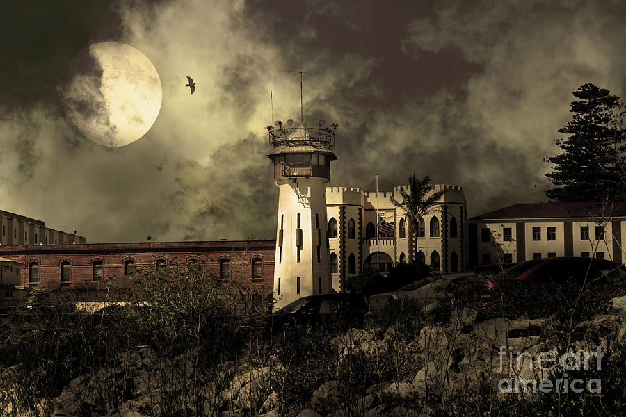 Full Moon Over Hard Time San Quentin California State Prison 7D18546 v2 sepia Photograph by San Francisco
