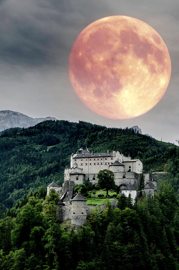 Full moon over Hohen Werfen Photograph by Wolfgang Stocker