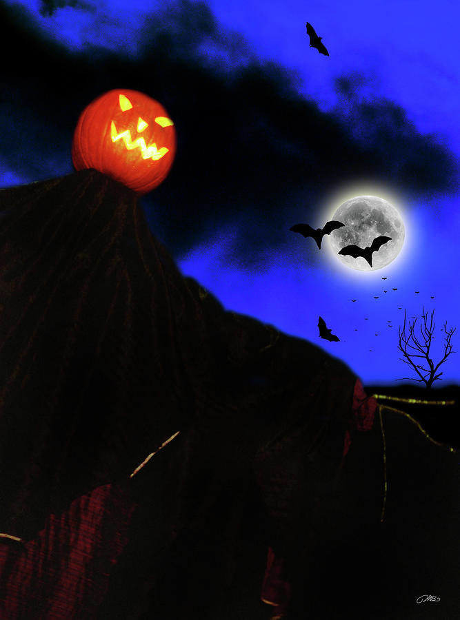 Full Moon Over Jack O Lantern Pumpkin Head Scarecrow Photograph By