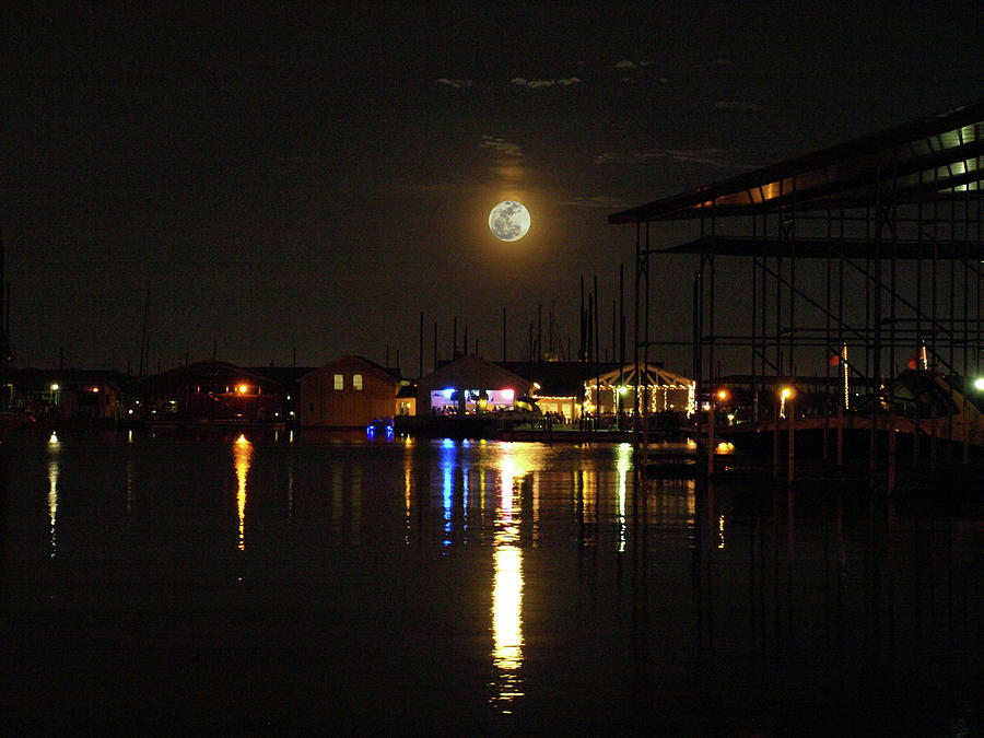 Full Moon Over Marina Photograph by Chuck Shafer