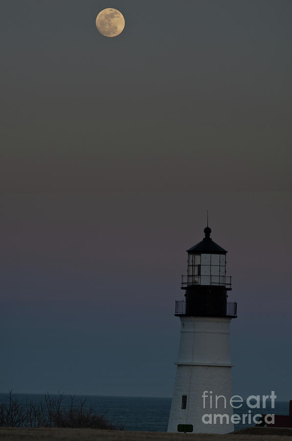 Full Moon over Portland Headlight. Photograph by David Bishop