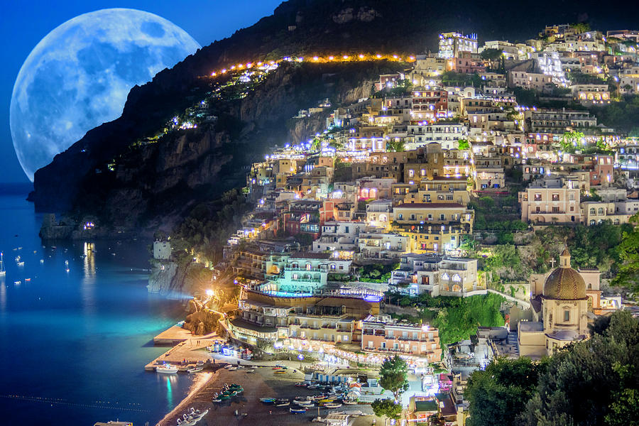 Full moon over Positano Photograph by Wolfgang Stocker