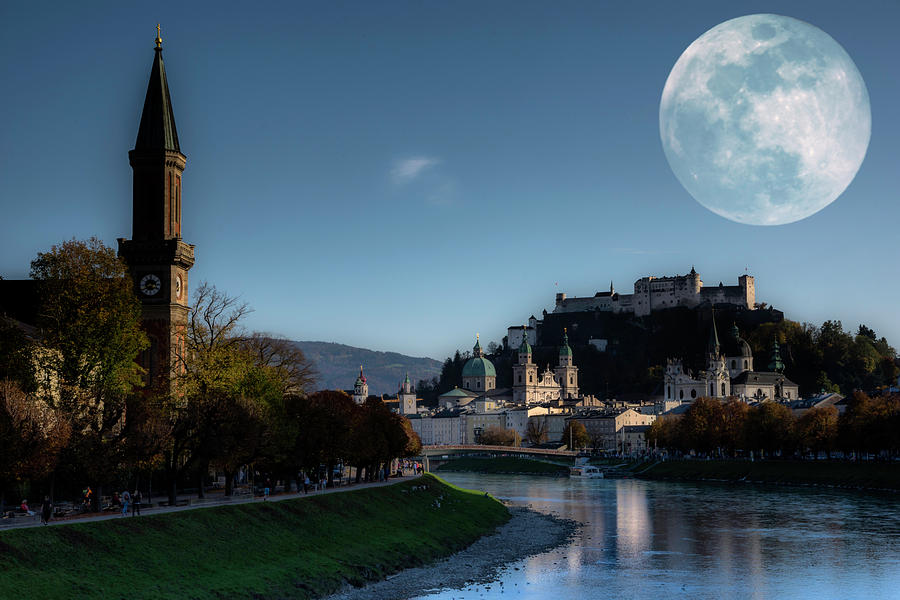 Full moon over Salzburg Photograph by Wolfgang Stocker