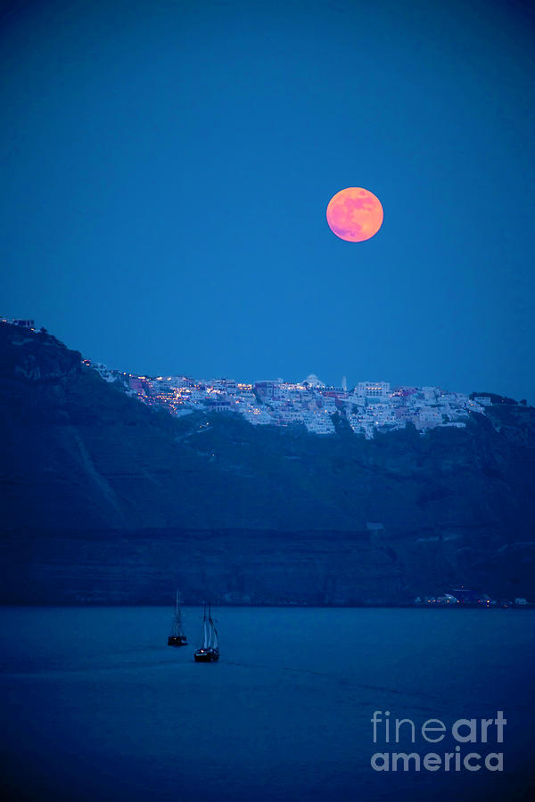 Full Moon over Santorini Photograph by Brian Jannsen
