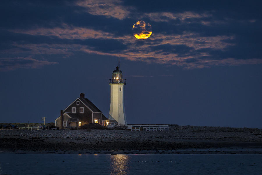 Full Moon Over Scituate Lighthouse Photograph by Betty Wiley