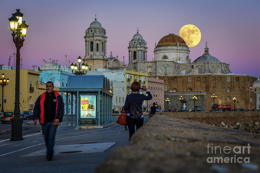 Full Moon Over the Cathedral Cadiz Spain Photograph by Pablo Avanzini