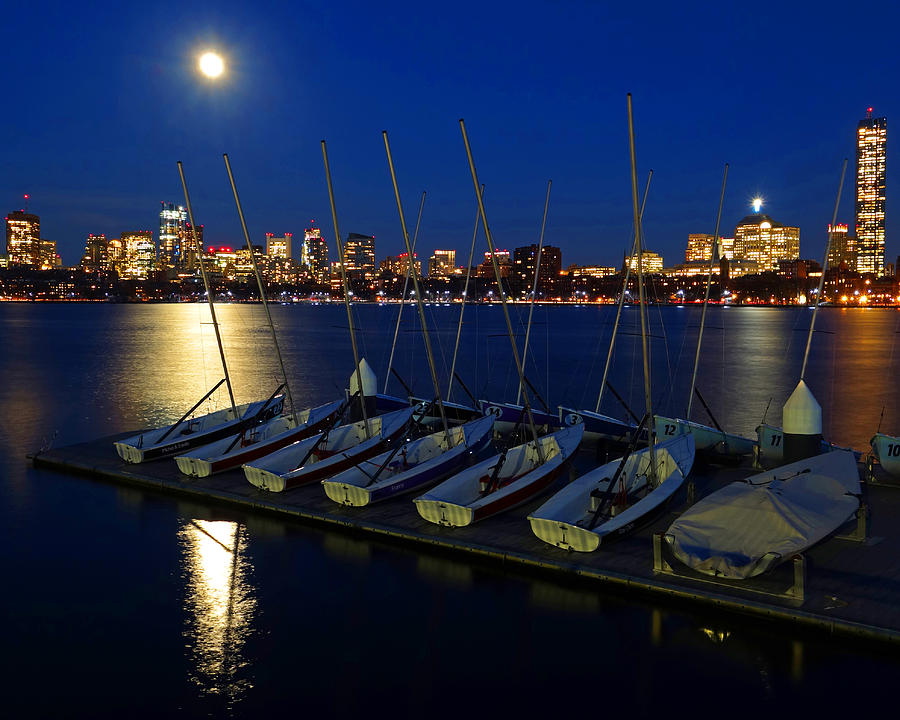 Boston Photograph - Full Moon Over the Charles River Boston MA by Toby McGuire