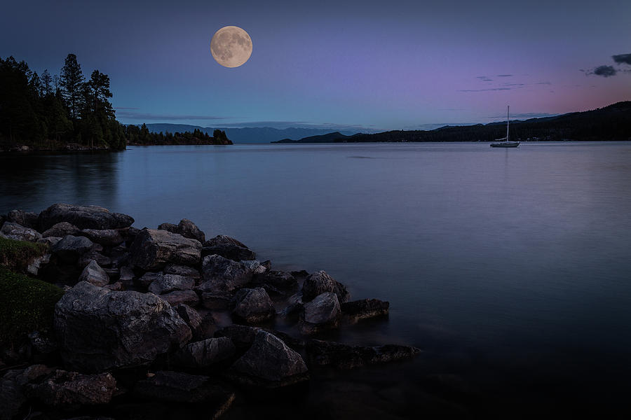 Full Moon over the Lake Photograph by Rick Strobaugh