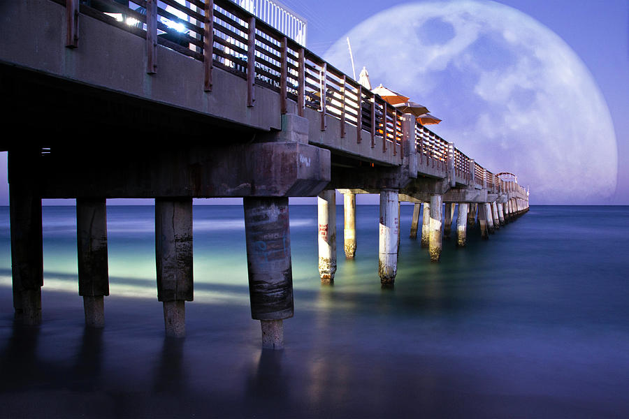 Full moon over the pier Photograph by Wolfgang Stocker
