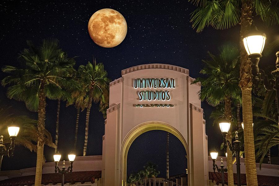 Hollywood Photograph - Full Moon Over Universal by Lynn Bauer